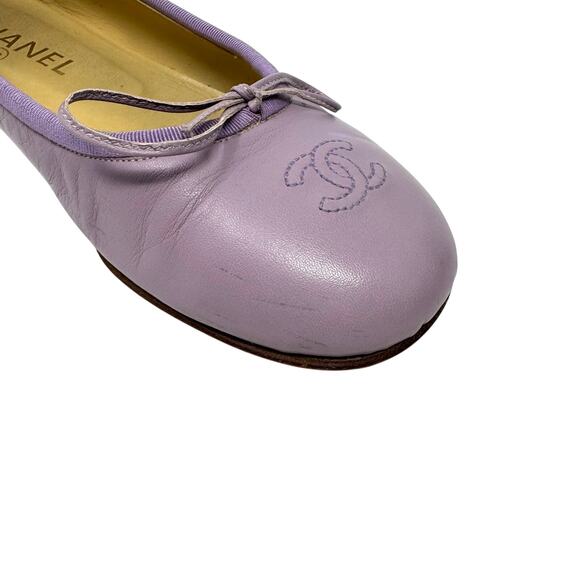 Chanel Vintage Light Lilac CC Logo Leather Ballerina Flats 38 with Box & Dustbag - Picture 4 of 12